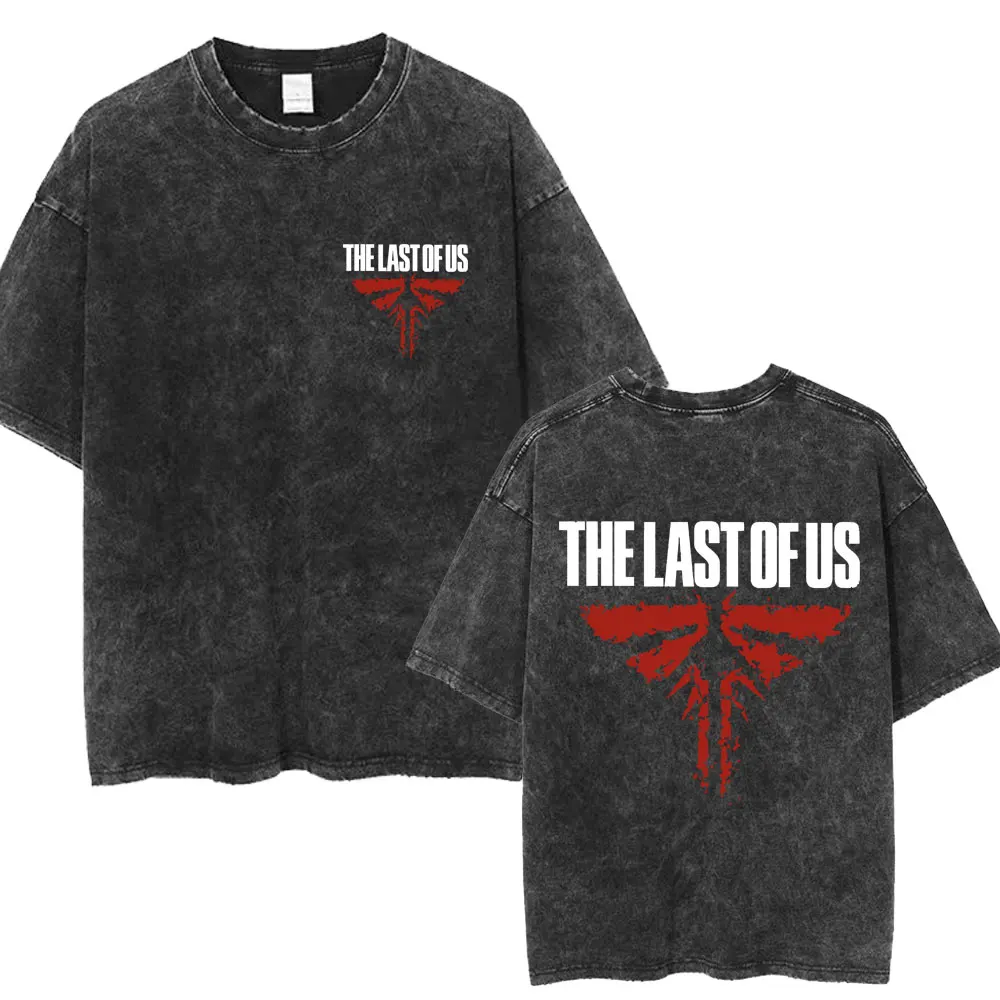 Vintage The Last of Us Logo Wash T-Shirt Harajuku Punk Hip Hop Gothic T-Shirts Men Women Fashion Cotton T Shirts Male Streetwear