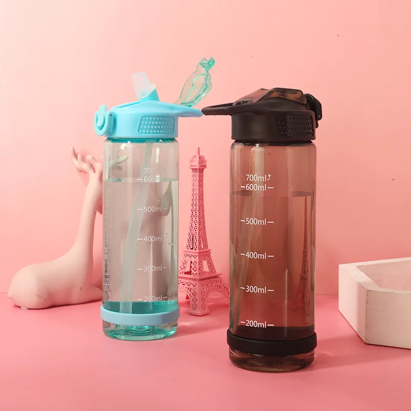 700ML 에반게리온 물병, 빨대 포함, 휴대용 대용량, 누수 방지, 마커 포함, 남성용 야외 피트니스 음료 용기