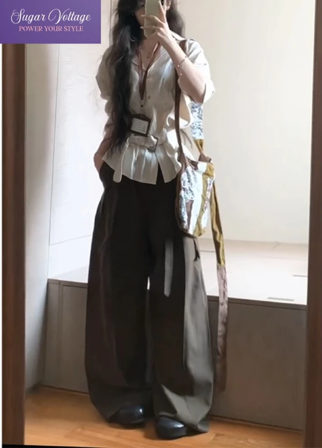 

Autumn New France Fashion Y2K Vintage Elegant Tops Women Slim Long Sleeve Lapel Lace-Up Stripes Shirts Office Lady Casual Blouse