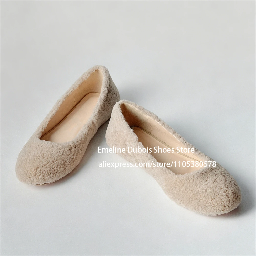 

Fuzzy Plush Women Flat Loafers Fleece Teddy Curly Round Toe Slip on Pumps Soft Casual Warm Sweet Daily Spring Autumn Women Shoes