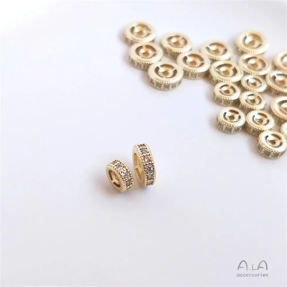 14K Gold Color Plated Accessories Inlaid Zircon Wheel Bead Divider Bead Divider DIY Bracelet Head Accessories