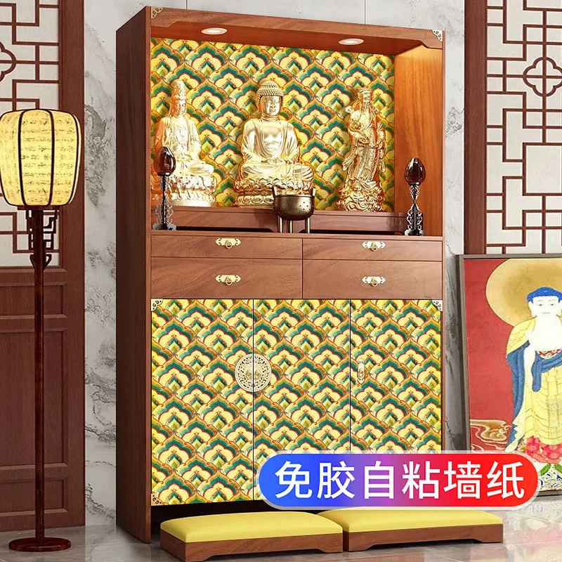 ضريح البوذي خلفية ديكور ذاتية اللصق الذهب احباط النمط الصيني خزانة باب خزانة الملابس تجديد معبد إعادة تشكيل اللون #3