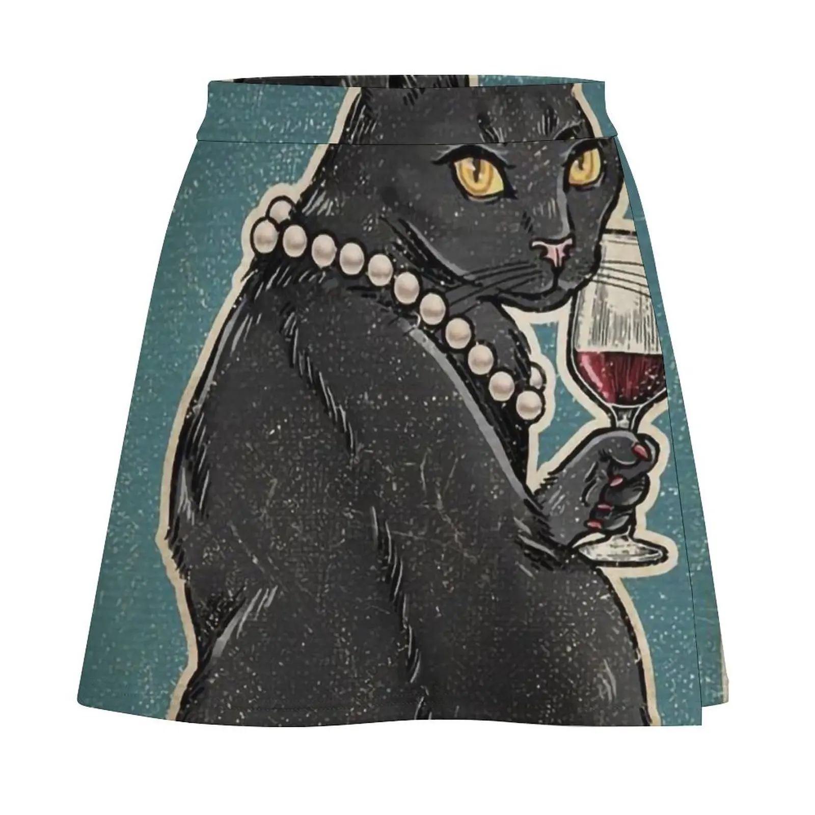 Black Cat Drinking Wine and Feline fine Mini Skirt Evening dresses skorts for women Mini Skirt