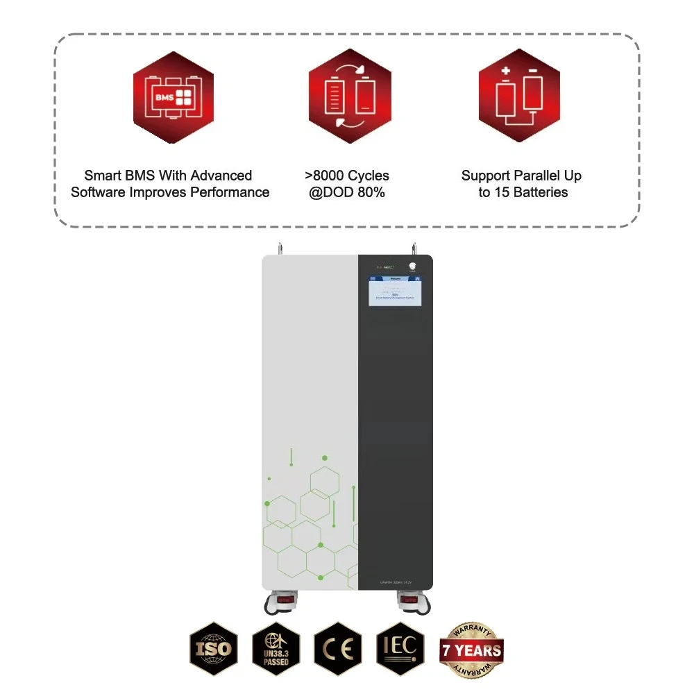 بطارية تخزين الطاقة الشمسية 51.2 فولت 320 أمبير LiFePO4 للمشروعات السكنية مع 8000 دورة 10 كيلو وات في الساعة 16 كيلو وات في الساعة UL IEC CE UN38.3 MSDS