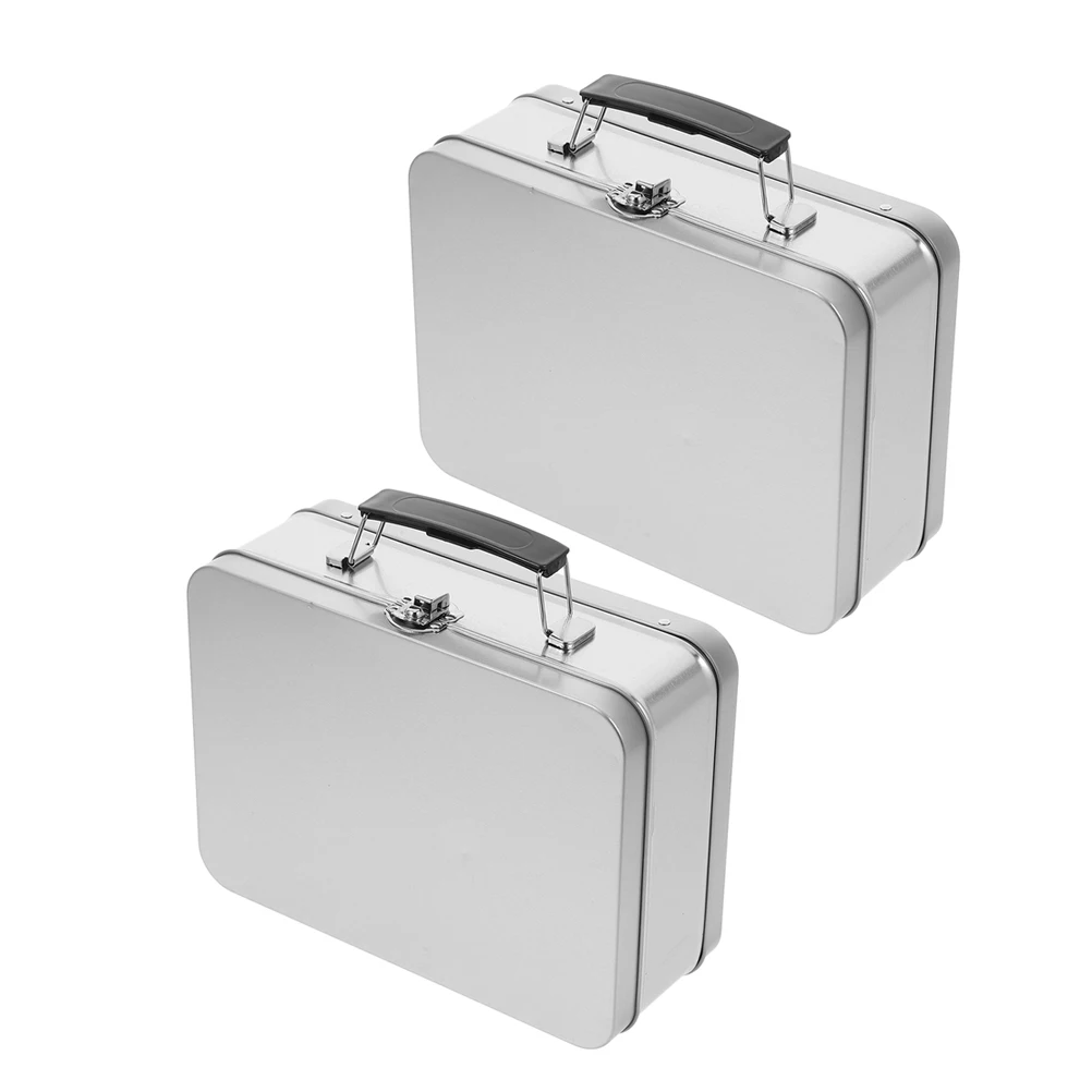 

2 Pcs Gift Box Lunchbox Vintage Tinplate Container Metal Food Storage Tins Portable Handheld Secure Latch Design Sturdy