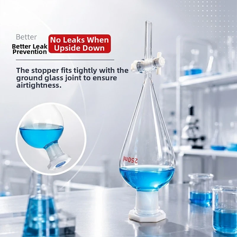 1pcs 30ml to 1000ml Pear-Shaped Clear and Thick Separating Funnel with Glass/PTFE Piston for Lab Experiment