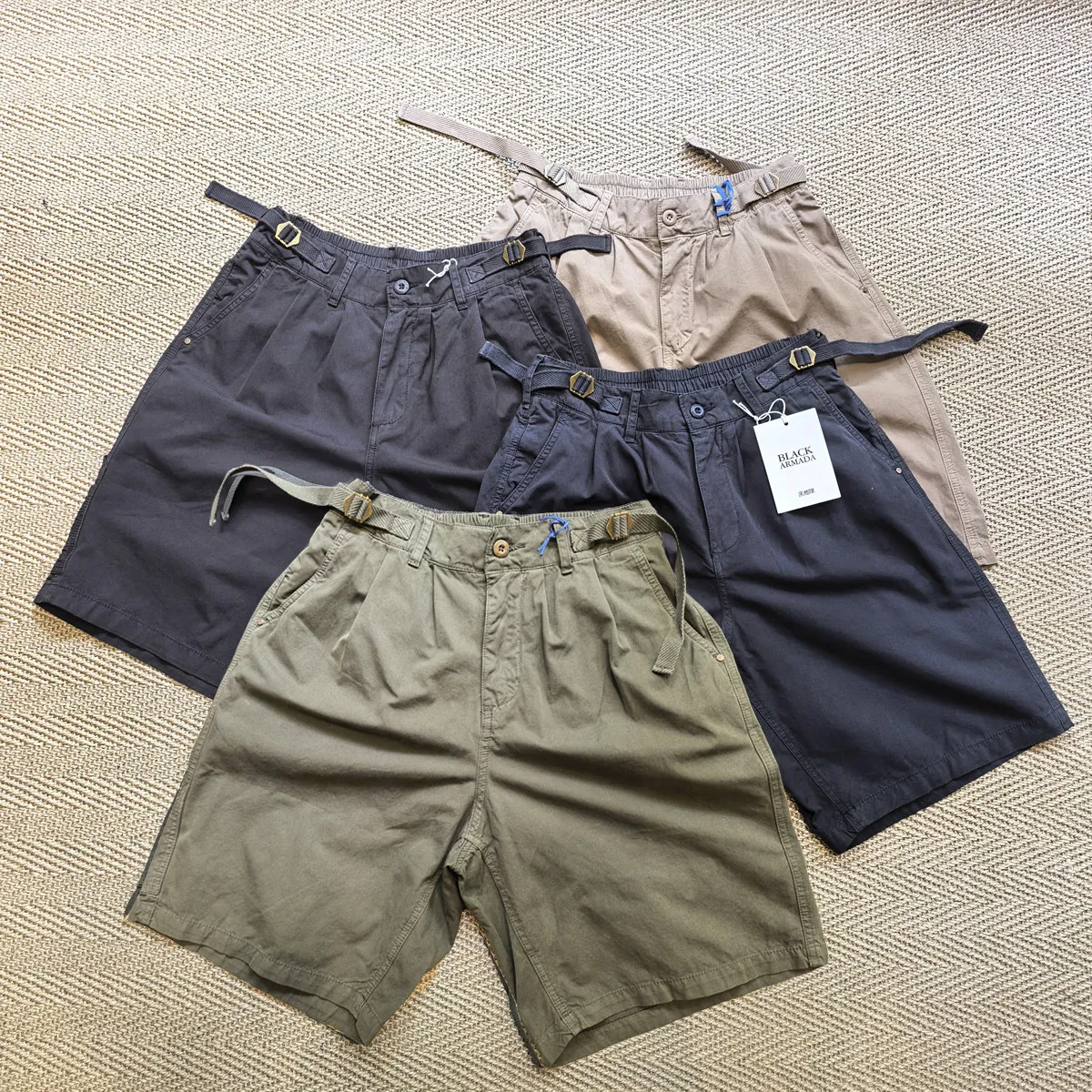 Amekaji Wear Japanese Style All-Matching Solid Color Men's and Women's Overalls Summer Outdoor Cotton Shorts
