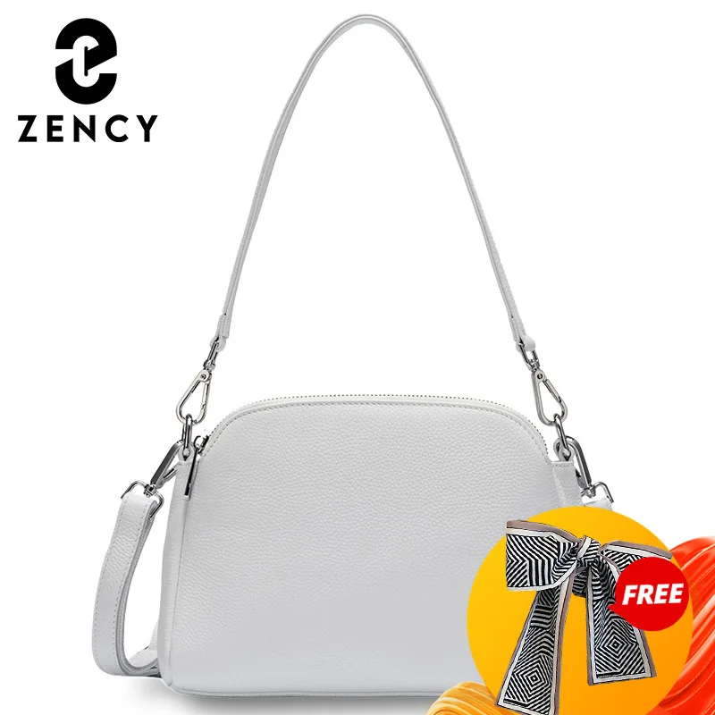 Zency Bags For Womens 100% Genuine Leather Fashion Women Shoulder Bag White Shell Bags Crossbody Purse Black Cartera Mujeres