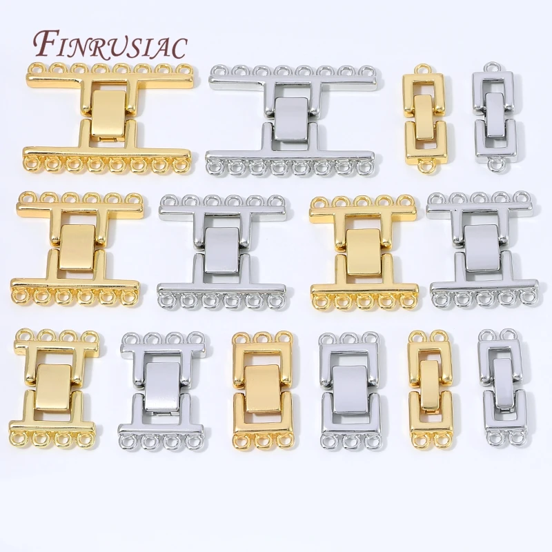 18K Gold Plated Multi Strands Clasp Connector Rectangle Layered Pearl Bracelet Clasp Multi Loops DIY Jewelry Making Accessories - view 6