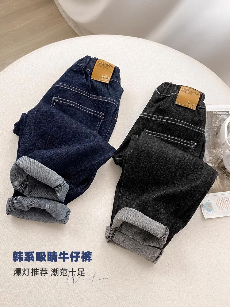 Boys Elastic Waist Jogger Jeans 2024 Spring Autumn New Straight Denim Pants Big Kids Casual Clothes 4 6 8 10 12 14Years