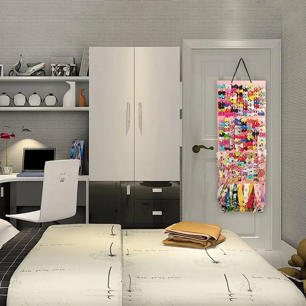 

Large Capacity Hair Accessory Storage Bag Felt Space Saving Hair Clip Storage Hanger Wall-mounted Hair Bows Organizer