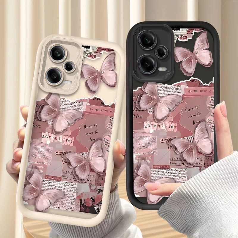 ピンクの蝶の美的ケース Xiaomi Redmi A5 A4 A3 A3X A2 A1 Plus 13X Redmi K80 Ultra K70 K70E K60 K60E K50 K40 K40S K30用
