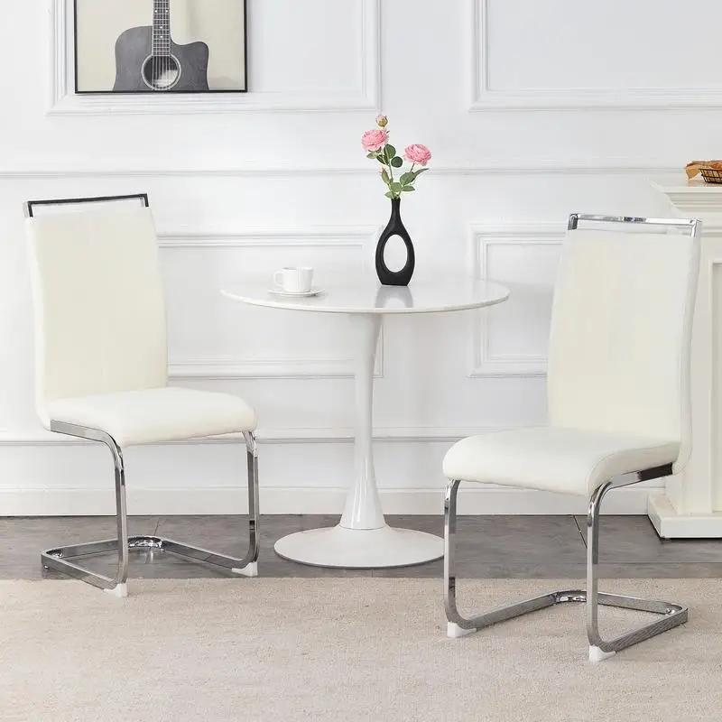 Stylish Dining Chairs - Comfortable & Stable Design with White Fabric and Silver Metal Legs, Perfect for Any Home Decor