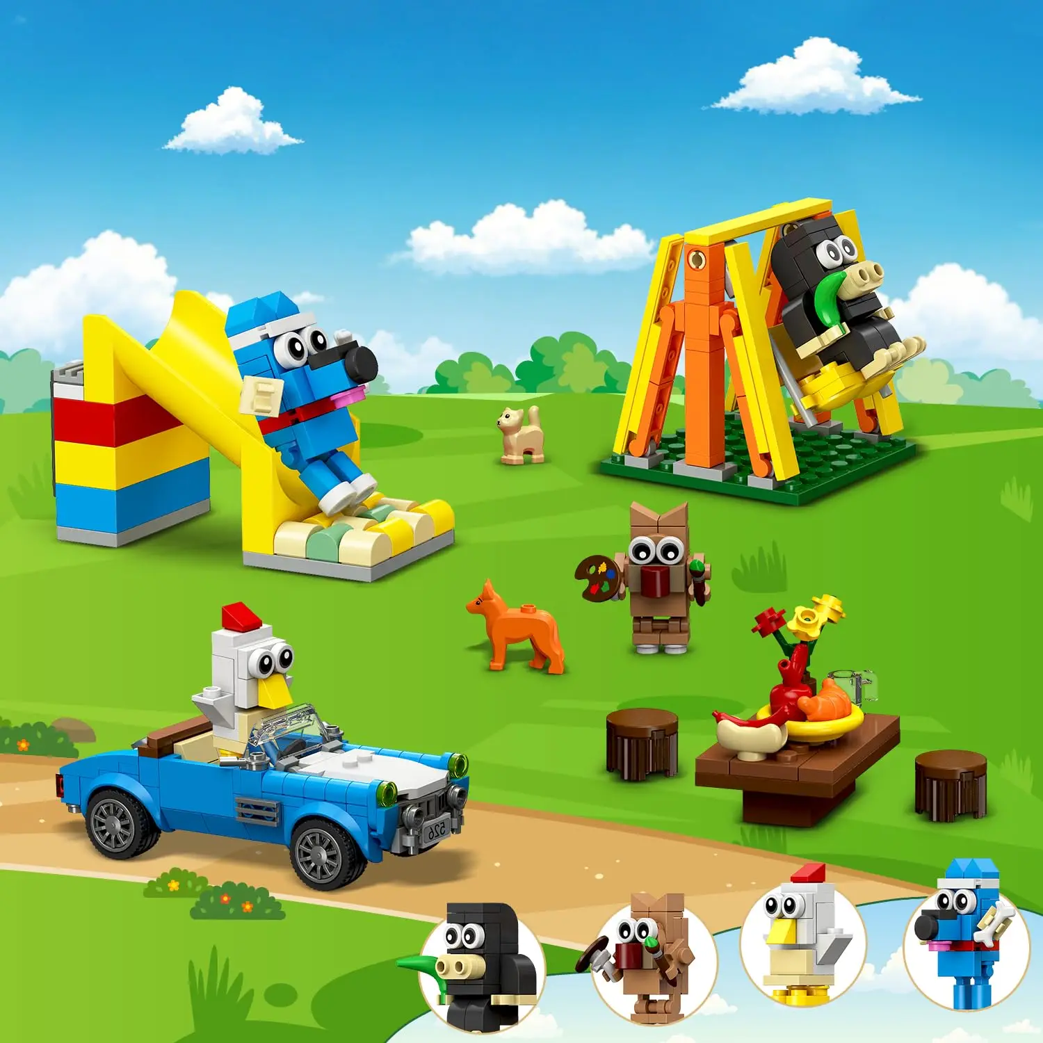 HOGOKIDS Girls House Building Set with LED–Fairy-Tale Villa Block Toy with Car Slide Swing & 4 Cute Animals Kit Gift for Kids6+