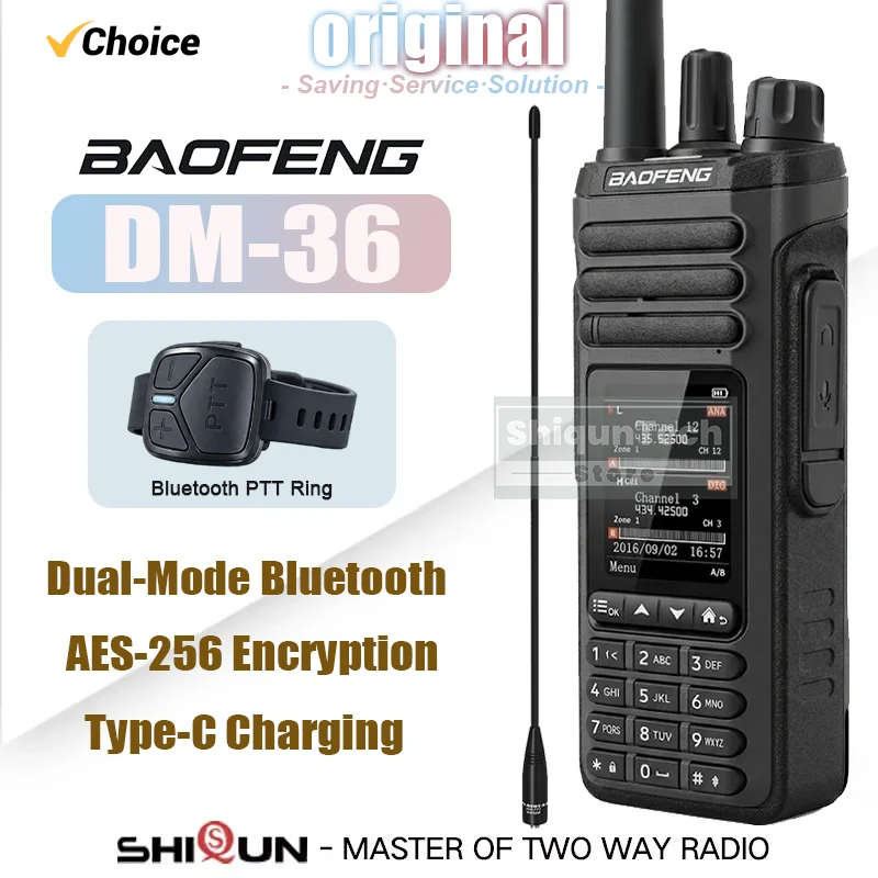 DM36 DMR Digital Walkie Talkie Baofeng DM-36 Dual-Mode Bluetooth Programming Audio Man Down AES256 Recording FM AM Two Way Radio