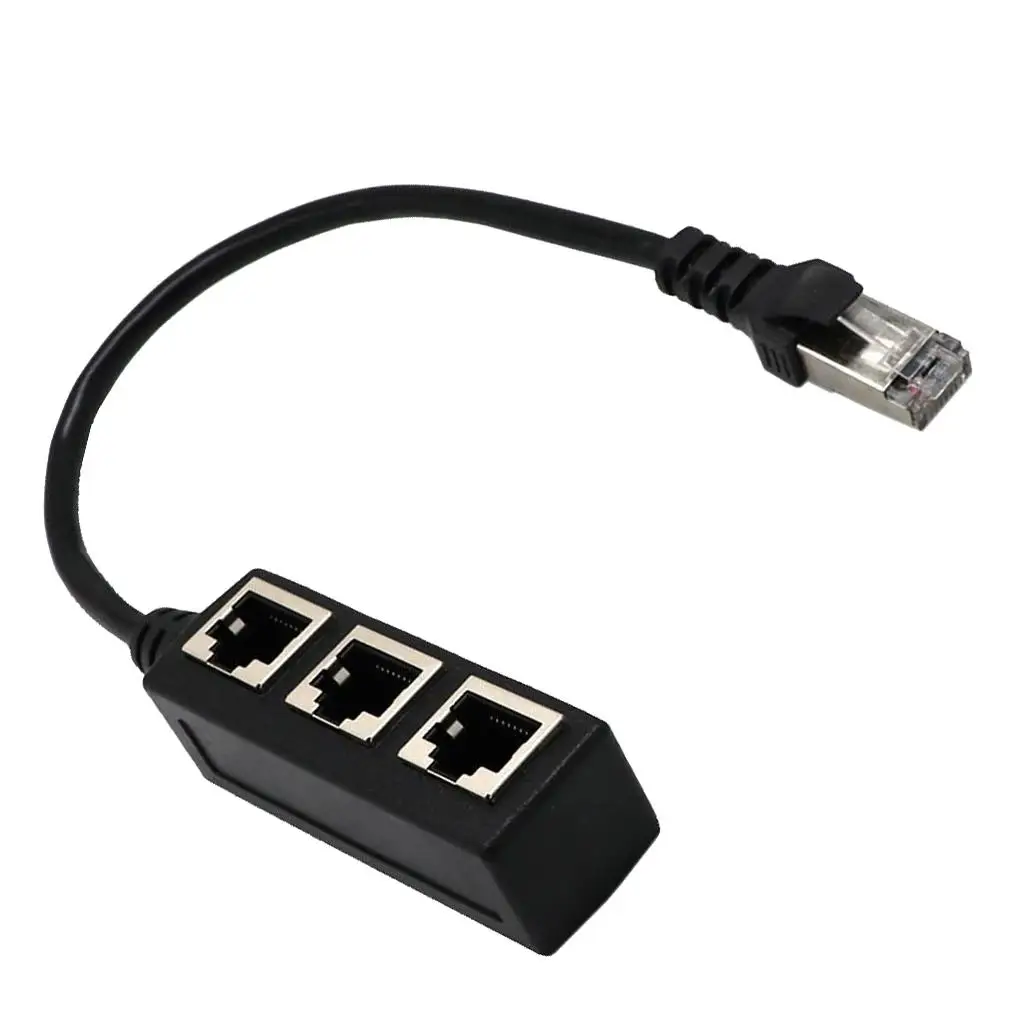Splitter Converter Network Adapter Male to Female RJ-45 1 to 3 Way Plastic Extension for Office Use
