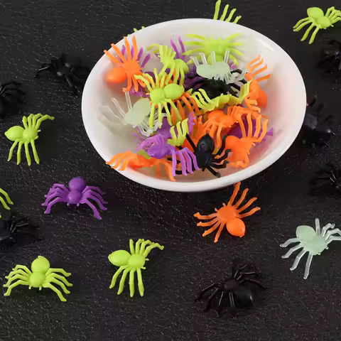 50/100PCS mixed color plastic simulation Halloween spider toys, Halloween party decorations, funny spider toys