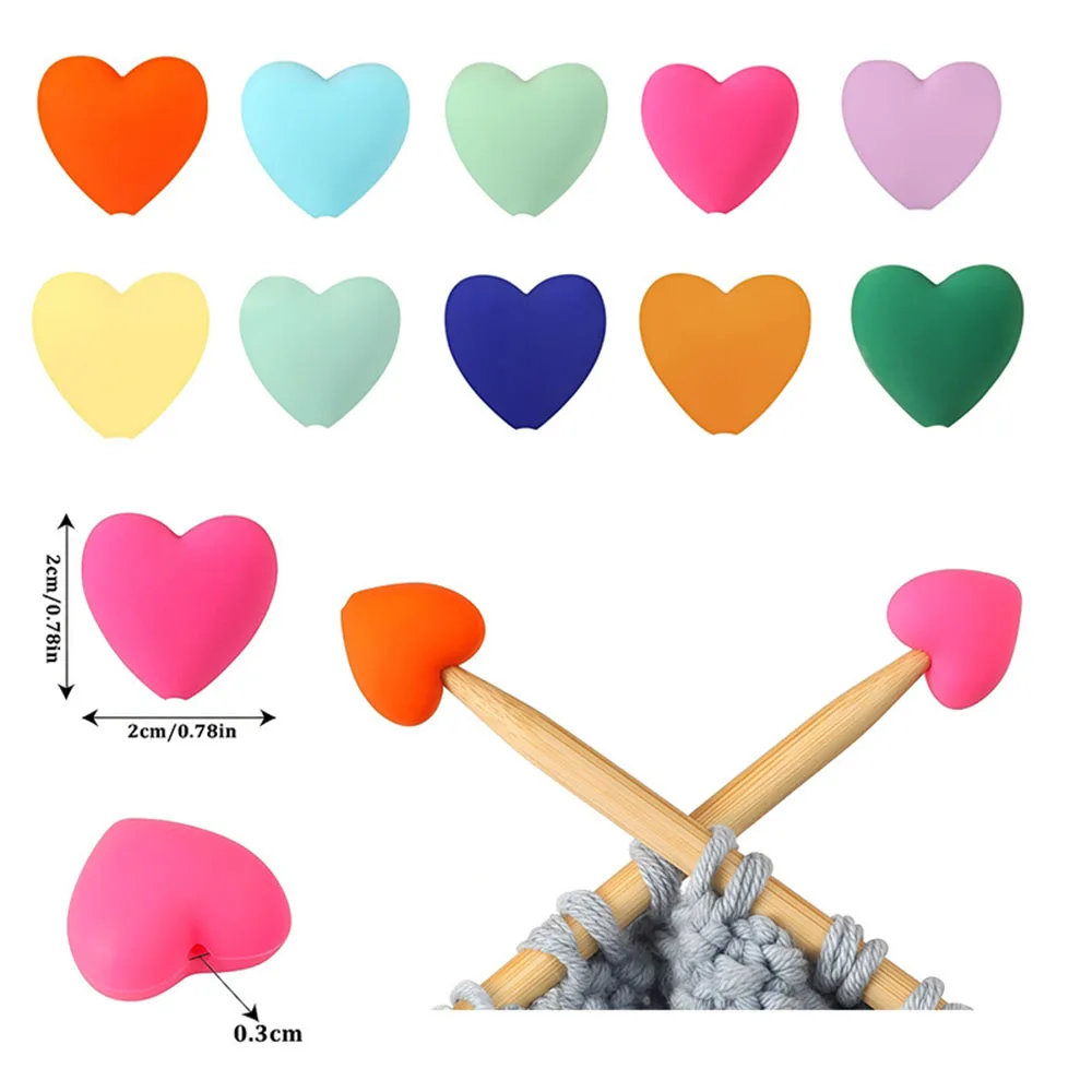 6pcs Heart Shaped Silicone Needle Stoppers for Knitting Cute Caps for Sewing Accessories Protectors Needle Ends Lightweight