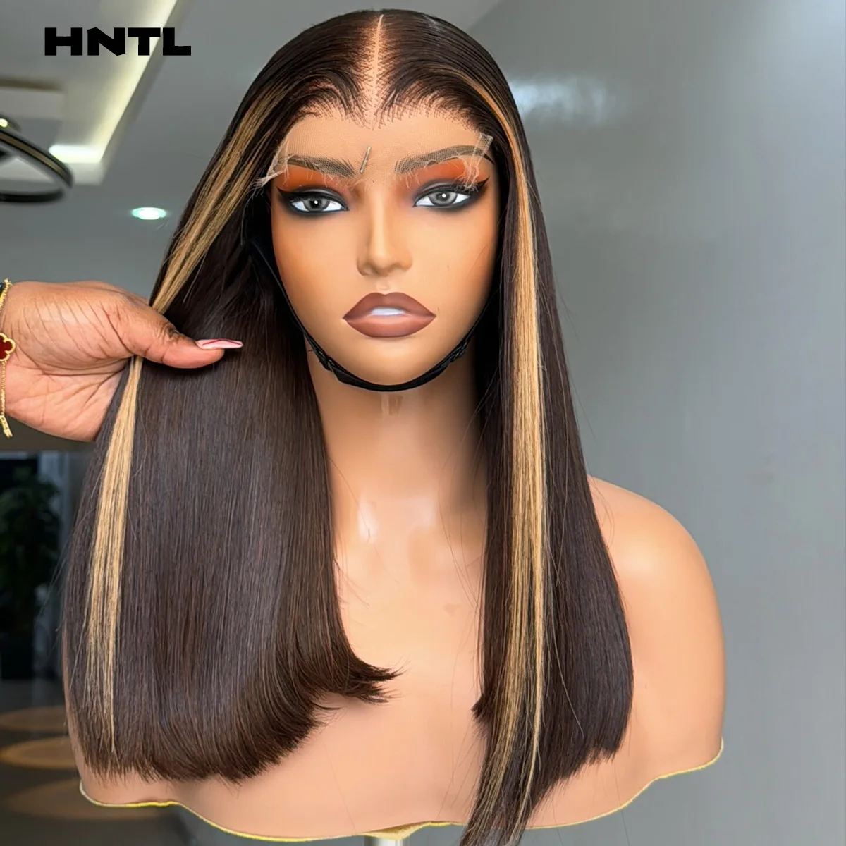 Super Double Drawn 5by5 Lace Brown Blonde Highlights Glueless Wig 100% Human Hair 13x6 13x4 HD Lace Front Glueless Wig for Woman