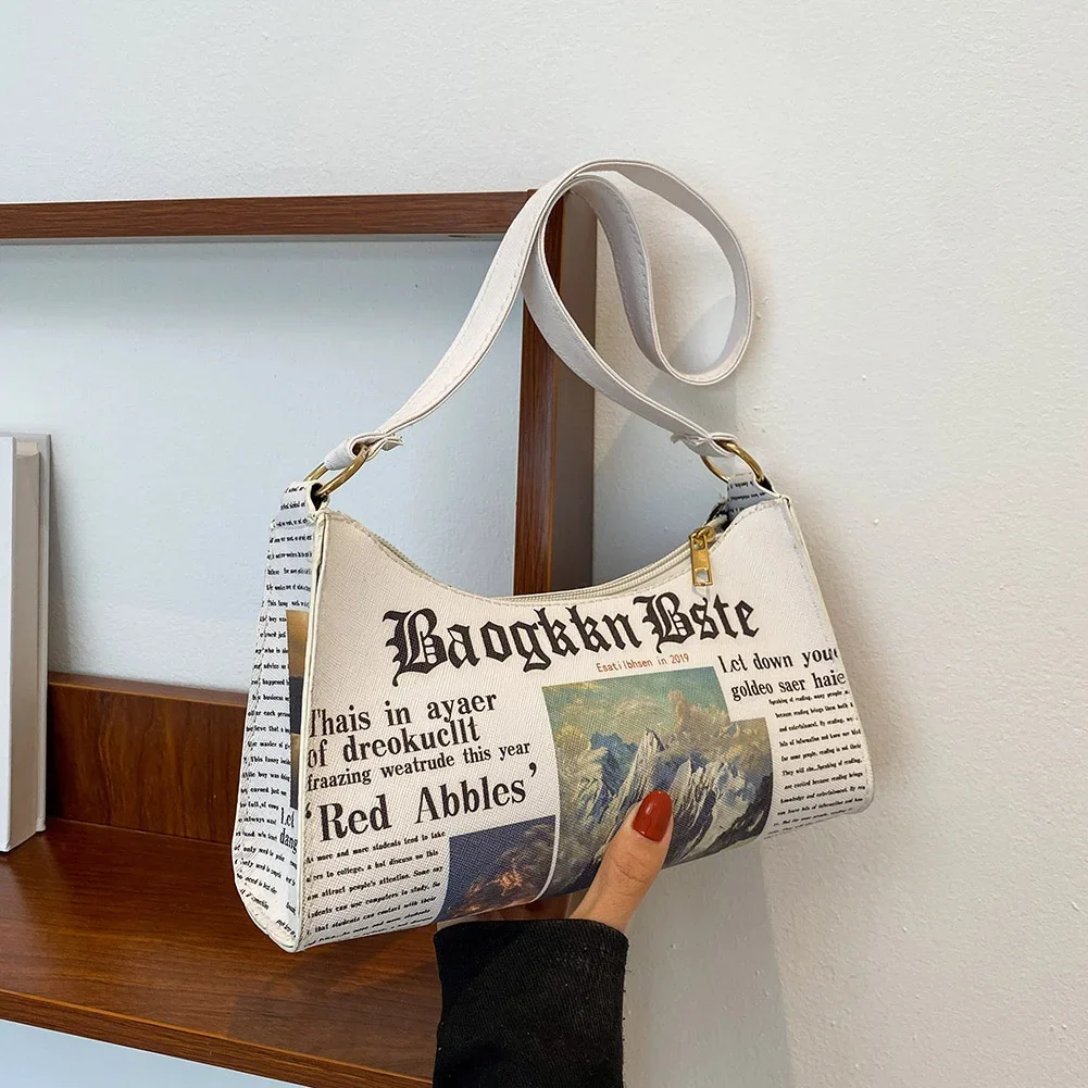 

New Creative Fashion Trend Newspaper Underarm Funny Personality Letter Single Shoulder Crossbody Bag purse