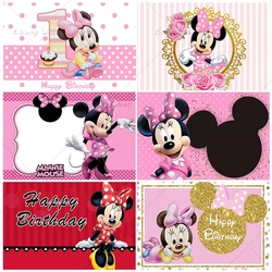 Disney Cartoon Minnie Mouse Backdrop Boy Girls 1st Birthday Party Decor Vinyl Photography Background Newborn Baby Shower Banner