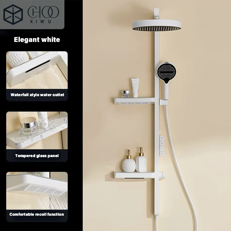 

CHOOXIWU - Digital Shower Set Bathroom Double-layer Storage Table Showers Apartment Supercharged Shower Faucet White