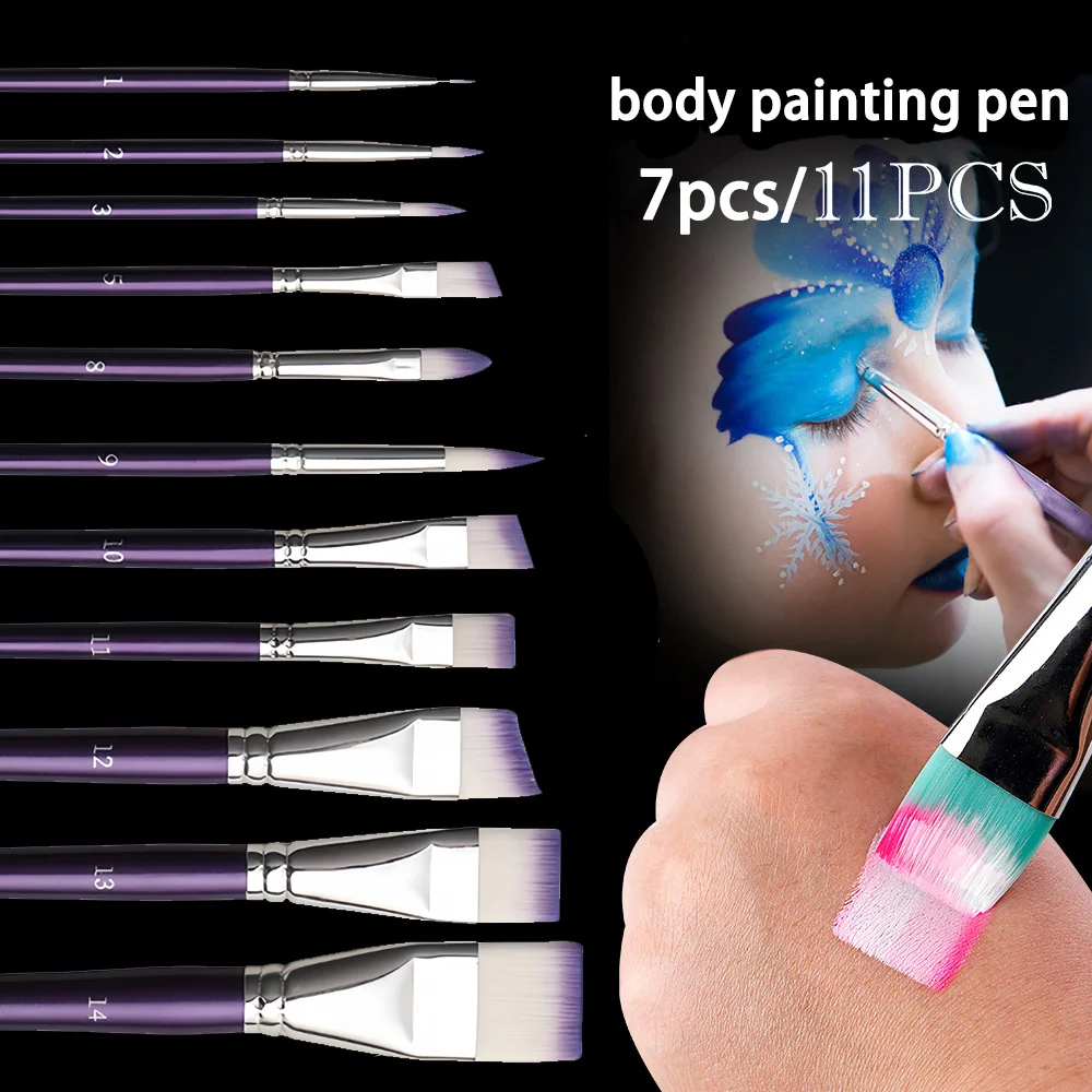 7/11-teiliges professionelles Malpinsel-Set, breite und feine Pinsel für künstlerisches Make-up und Design, Pinsel für Gesichts- und Körperkunst – Detail 8