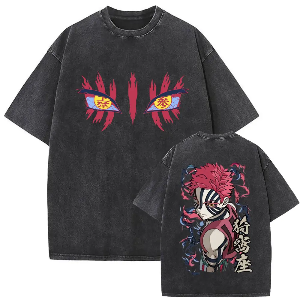 Summer New Vintage Wash Demon Slayer Anime Graphic T Shirt Nezuko Print Men Women Cotton Short Sleeve Tee Streetwear Casual Tees