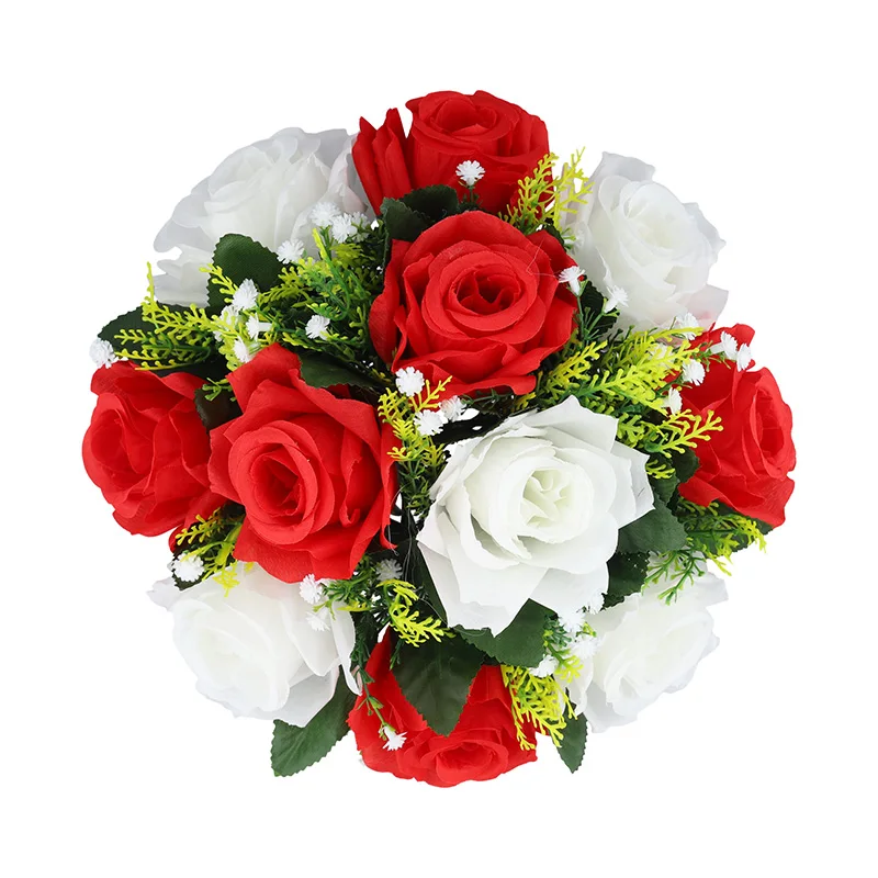 Artificial Flowers Plastic Rose Ball Silk Fake Flower Floral Bouquet Wedding Birthday Party Centerpiece Table Arrangements Decor