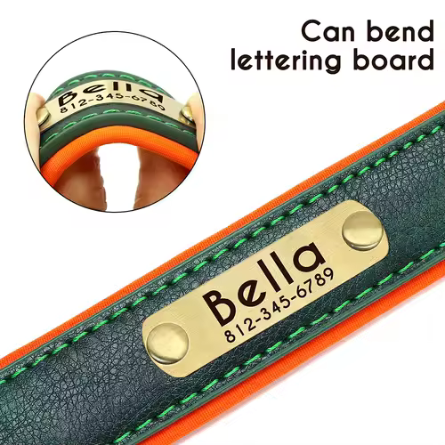 Customized PU Leather Nameplate Dog Collar Soft Padded Dogs Collars Free Engraving Name for Small Medium Large Dogs Adjustable - Image 4
