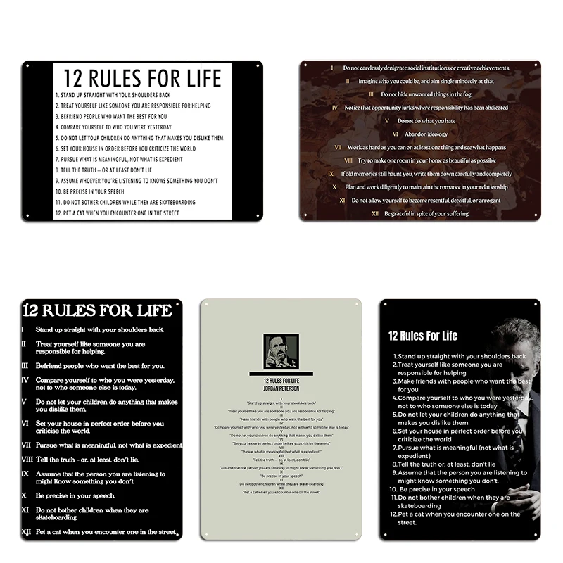 12 Rules For Life Visual Book Jordan B Peterson Metal Sign Classic Retro Living Room Quotes by Jordan B Peterson Tin Sign Poster
