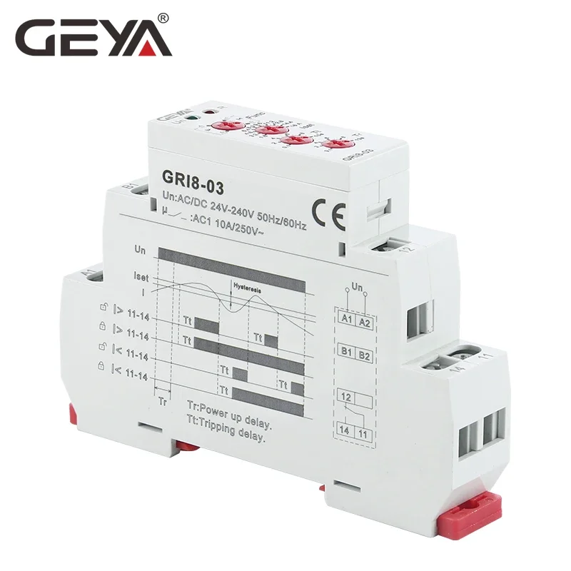 GEYA GRI8-03/04 Over Current or Under Current Adjustable Relay 0.05A 1A 2A 5A 8A 16A Current Relay