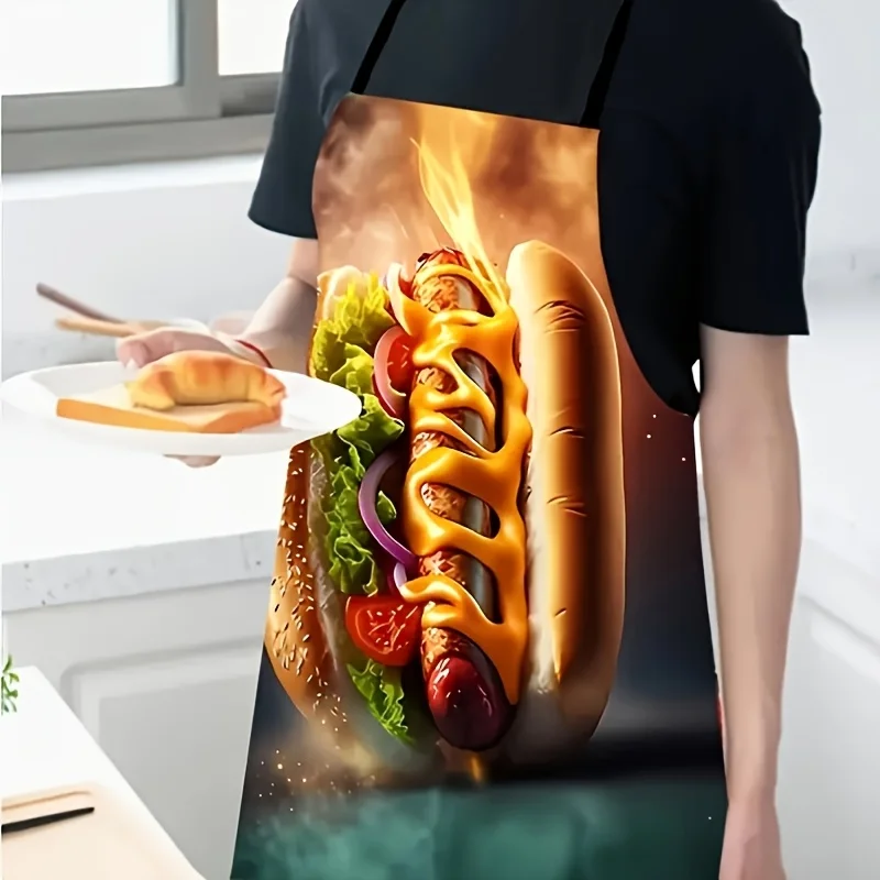 قطعة واحدة من مريلة البوليستر بتصميم لهب هوت دوج برجر - مريلة الطبخ مع مريلة الشيف الملونة بدون أكمام لتنظيف المطبخ #2