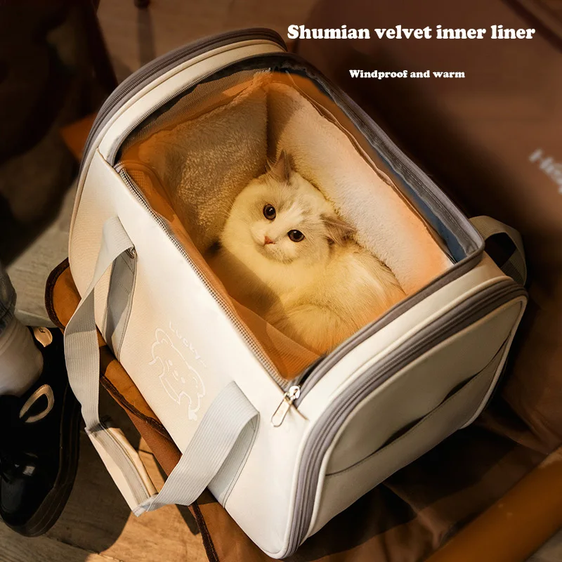 

Bear Design Pet Carrier Removable Liner Dual-Shoulder Portable Kennel Breathable Mesh Feed Window Collapsible Oxford Backpack