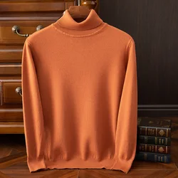 Men Merino Wrapped Wool Sweater Turtleneck Knitted Pullover Cashmere Warm Solid Color Business Bottoming Tops Autumn Winte