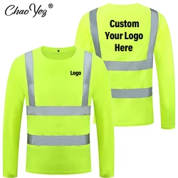 DIY Logo Fluorescent High Visibility Shirts Reflective Safety t-Shirt Long Sleeve Men Shirt Quick Dry Construction Work Wear