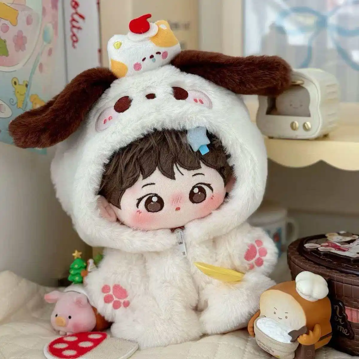 20 cm Plüsch-Puppenkleidung, Tier-Einteiler-Outfit, süßes Fuchs- und Häschenkostüm für 20 cm große Baumwollpuppen, universelles Puppenkleidungszubehör – Detail 8