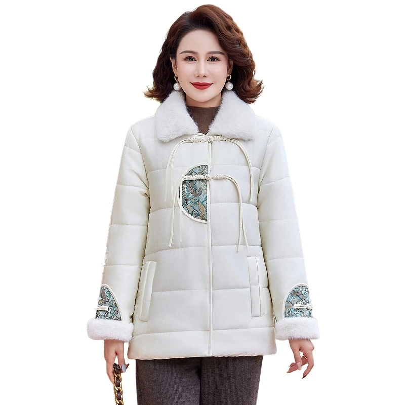 

Зимнее хлопковое стеганое пальто для мам среднего возраста в стиле ретро в азиатском стиле, женская зимняя теплая верхняя одежда
