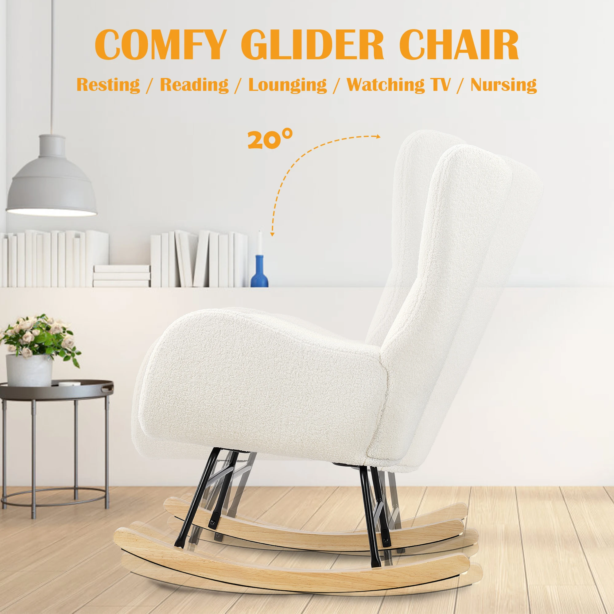 Nursery  Rocking Chair,Upholstered Glider Rocker with High Backrest for Living Rooms, Bedroom