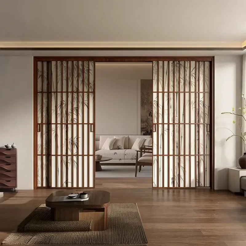 for Song Aesthetic Aluminum Alloy Bamboo Shadow Sliding Door Antique Study Kitchen Tea Room Living Room Partition Quadruple