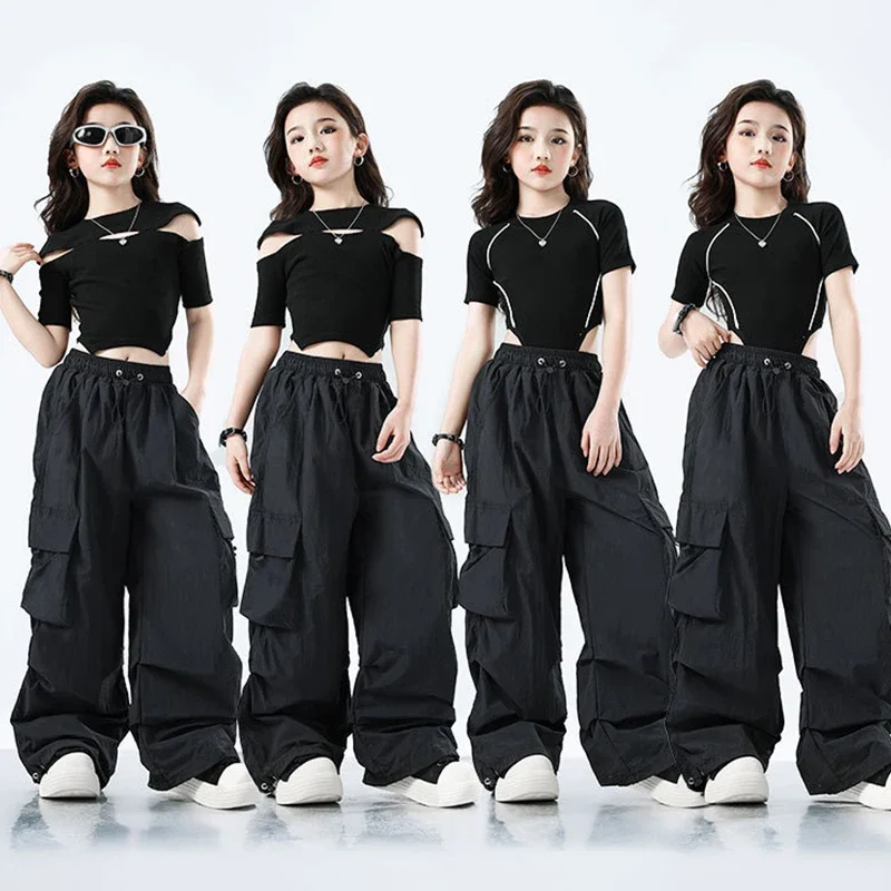 

Cool Girl Jazz Dance Clothes Kpop Stage Outfit Black Top Shuffle Pants Model Show Performance Wear Hip Hop Street Dancewear