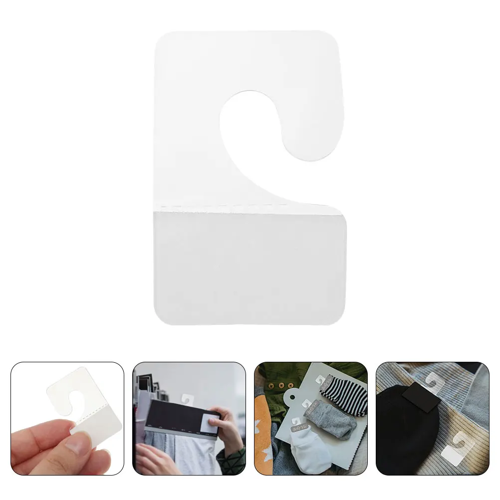 

100Pcs Hanging Sticky Tabs Strong Adhesive Retail Display Clear Plastic Self-Adhesive Label Hook for Clothes Bags Towels