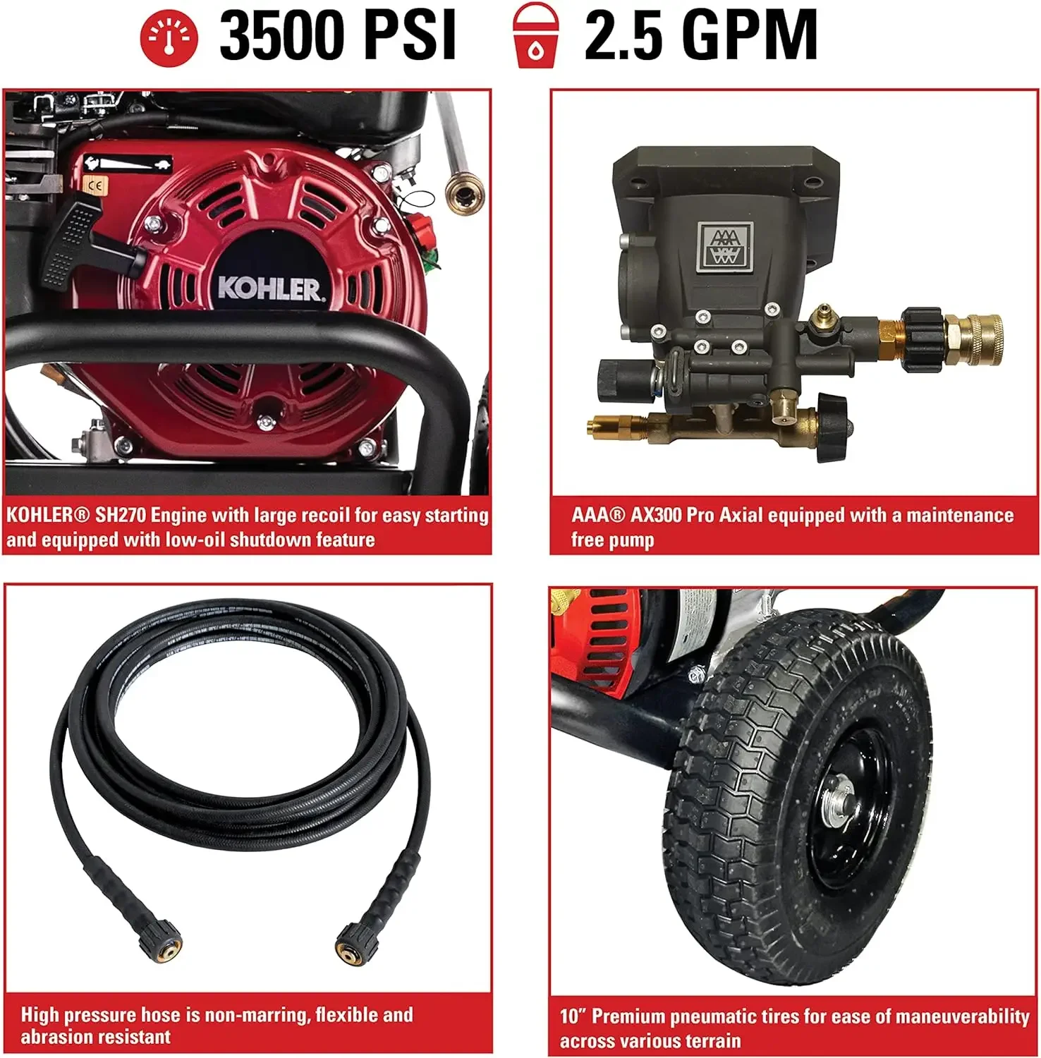 Cleaning CM61118-S Clean Machine 3500 PSI Gas Pressure Washer, 2.5 GPM, Kohler SH270 Engine, Includes 15-Inch Surface Cleaner