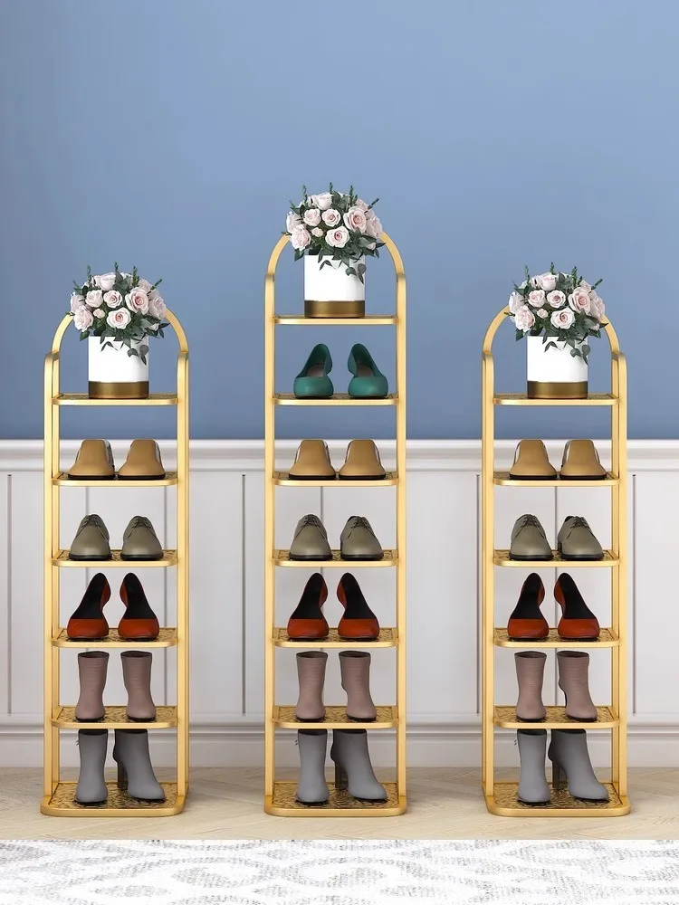 Custom Iron Art Wheel Shoe Rack with Wheels, Durable, No Installation Required, Foldable Shoe Rack, Push-Pull Entry Door Shoe Ra