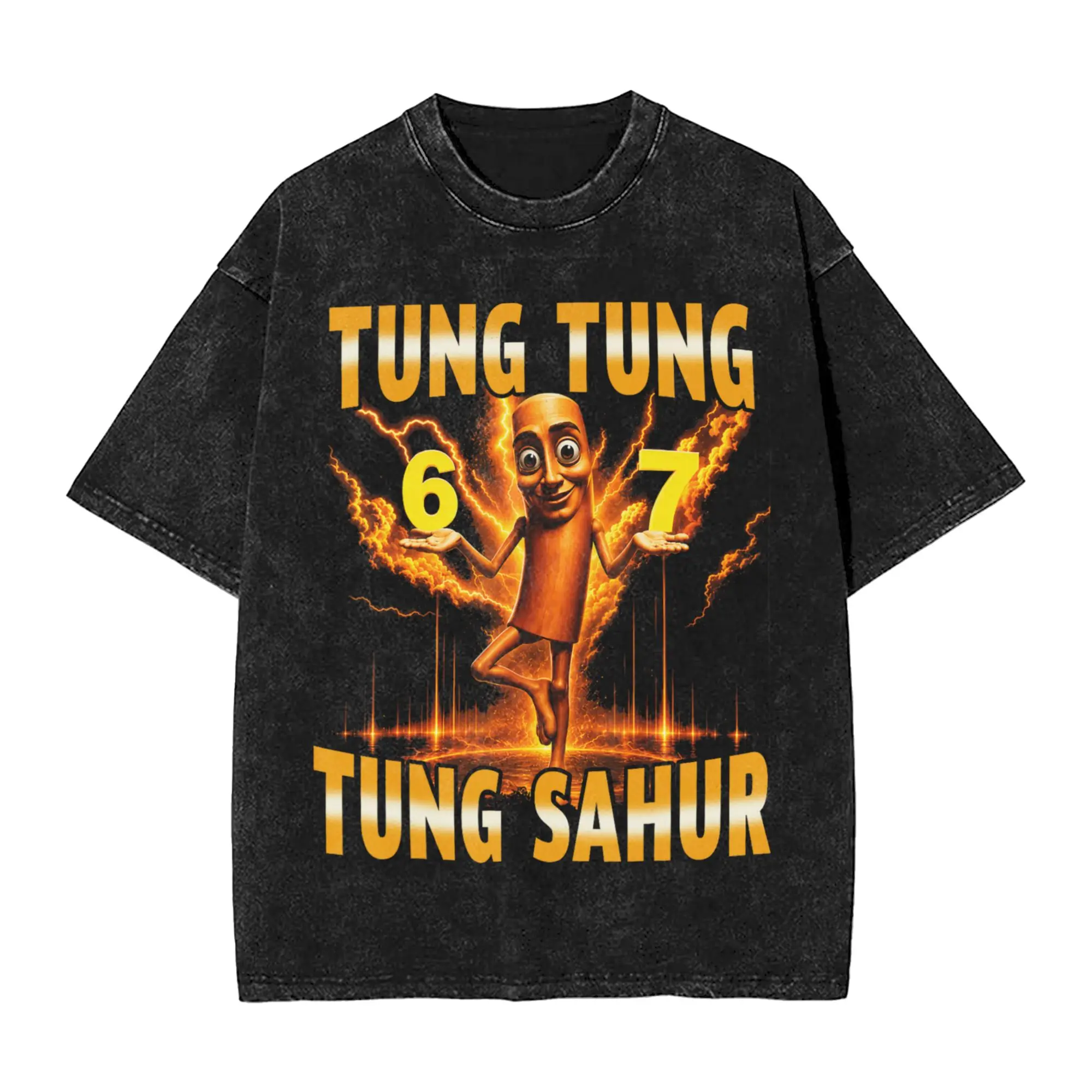 Funny Tung Tung Tung Sahur is Calling 67 Six Seven Meme T-Shirts Men Cotton Washed T Shirts  Short Sleeve Tees Gift Clothing