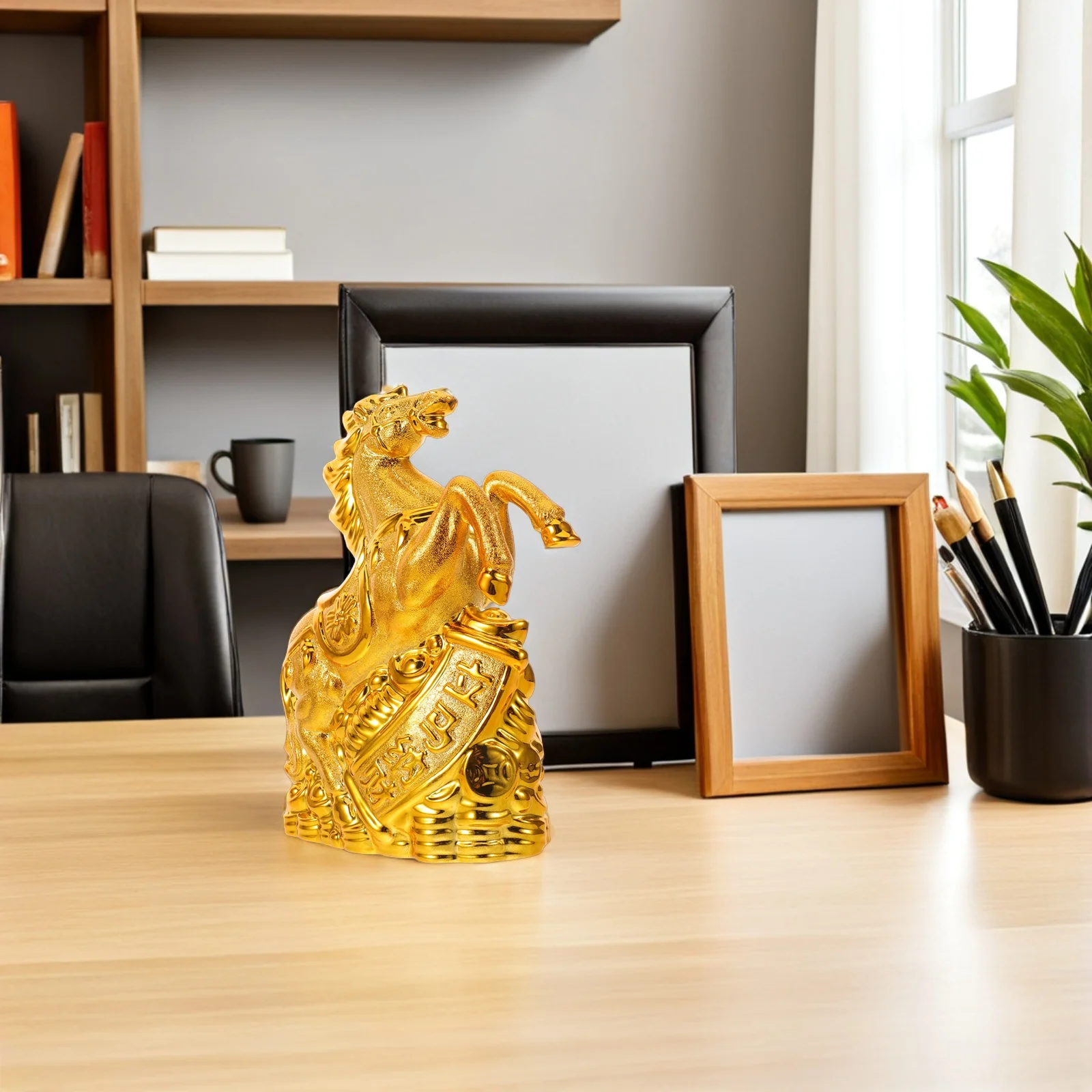 

Ceramic Zodiac Horse Money Bank Decorative Coin Holder Golden Horse Statue for Home Office New Year Table Ornament