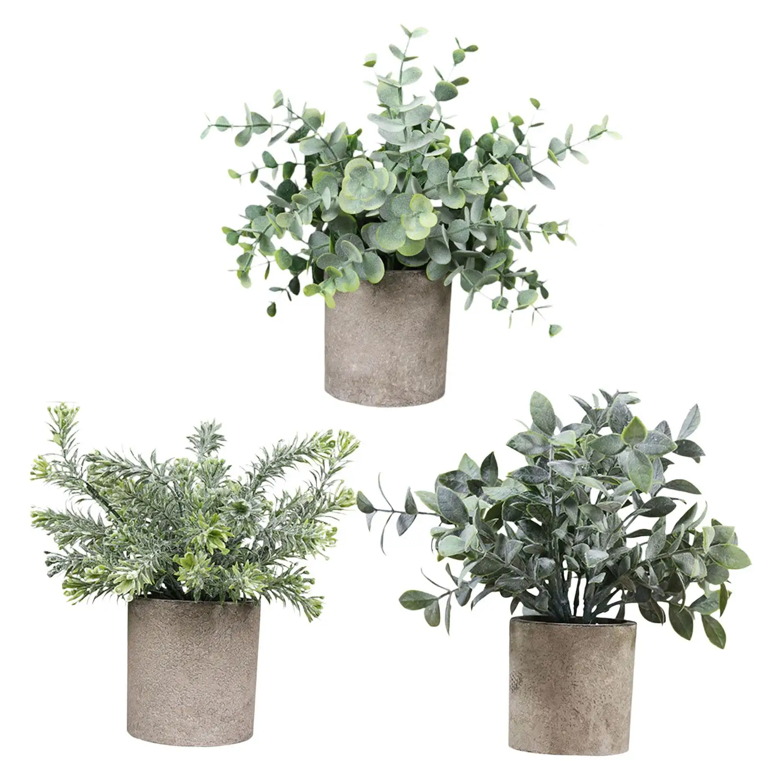 3x Artificial Potted Plants Small Fake Plants Faux Plants in Pot for Living Room