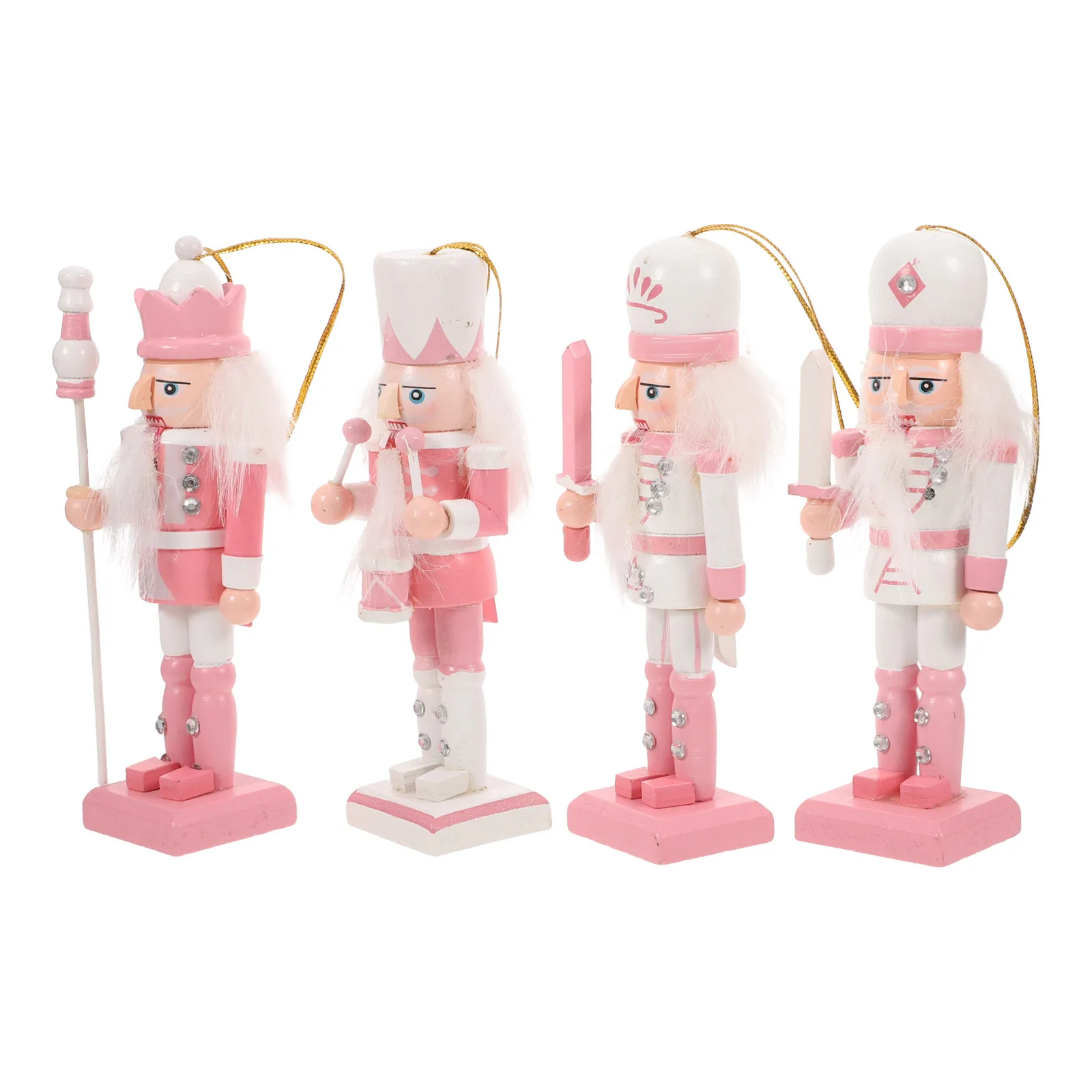 

4pcs Wooden Nutcracker Christmas Ornaments Soldier Puppet Decoration Desktop Holiday Xmas Pendant Craft Nutcrackers Figurines