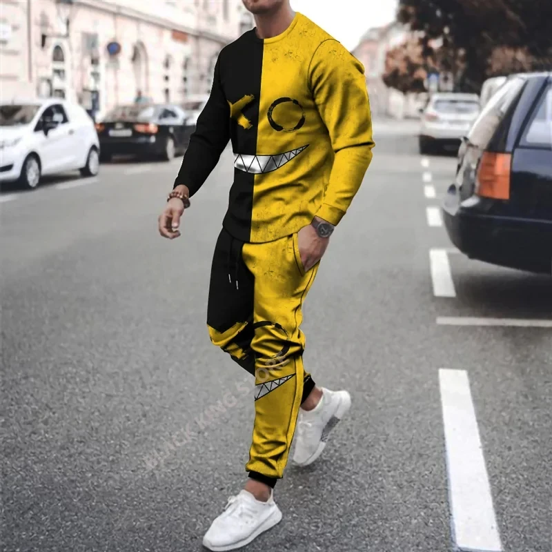 New Smiling Tracksuits XXO Pattern Men\'s 2 Piece Set 3D Print Long Sleeve T-shirt Suit Casual Men Tshirt Streetwear Fashion Suit