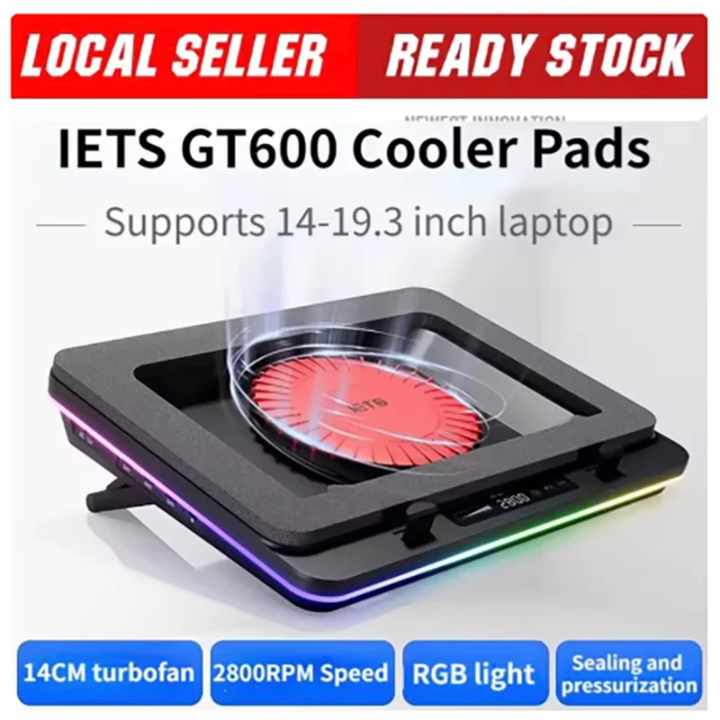 Iets GT600 RGB turbo cooling fan, suitable for 14-19.3 inch laptops